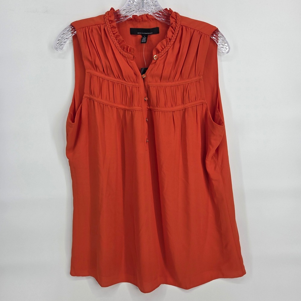 White House Black Market Braided Crepe Shell L Koi Orange Boho Eclectic Shell